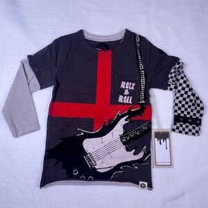 NWT Mini Shatsu Electric Guitar Rocking Twofer Long Sleeve Shirt Toddler Boy 2T